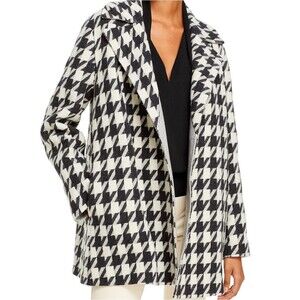 Theory  Wool Blend Black & White Houndstooth Pea Coat